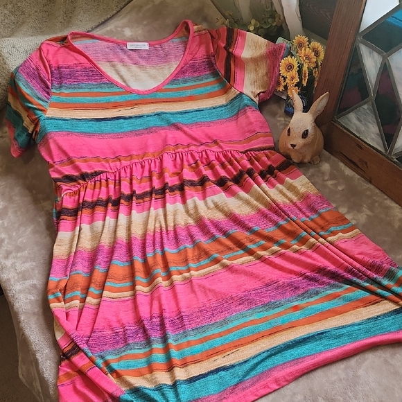 Chicsoul Dresses & Skirts - Striped Pink & Multicolor Short Sleeve Mini Dress SO FUN😎🌞